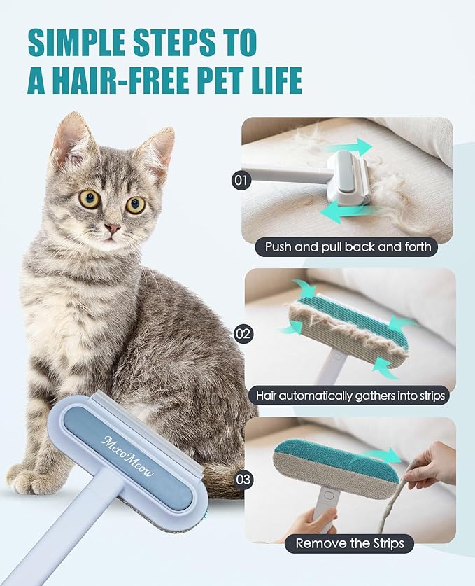 MecoMeow Pet Hair Removal Brush for Couch, Durable, Reusable, Washable Lint Cleaner for Dog and Cat Hair, Gentle on Furniture, Effective on Carpets, Clothing, Bedding-Simple