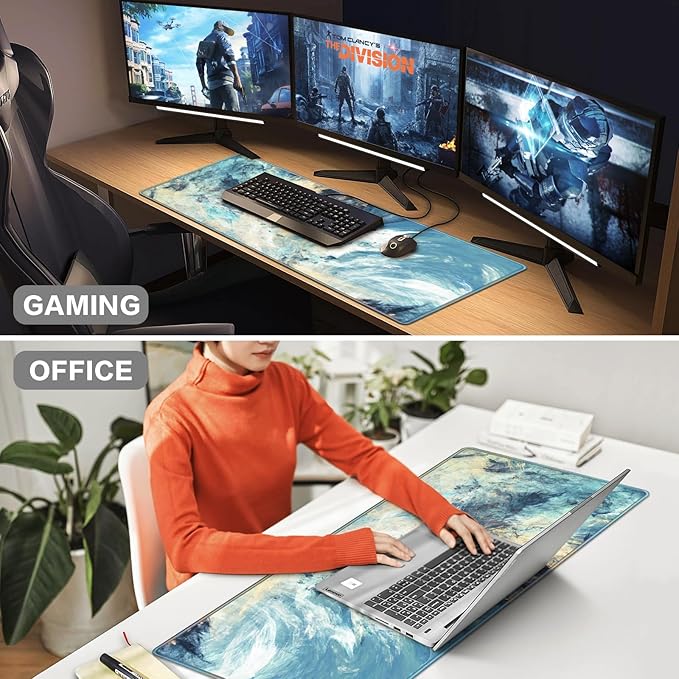 Gaming Mouse Pad, Large Mouse Pad XXL 35.4×15.7in, Extended Computer Keyboard Mouse Mat Desk Pad for Laptop with Stitched Edges, Waterproof Mousepad for Gamer Home&Office Women