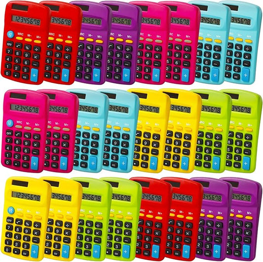Blcculi 24 Pack Pocket Calculator,Mini Calculators,Pocket Size Basic Calculators,Solar Battery Dual Power Function Calculator,8 Digit Display Small Calculator for Students Kids Home Office(6 Colors)