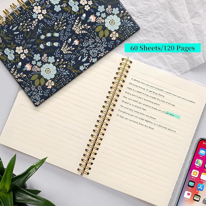 Spiral Notebook Journal for Women Men, A5 Hardcover Journal, 120 Pages Thick Paper, College Ruled Writing Notebook for School, Work & Office 8.3'' × 5.9''(Blue Daisy)