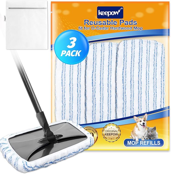 Mop Heads Replacements Compatible with Ocedar Hardwood Floor 'N More Microfiber Mop, Reusable Mop Pads Fit for O Cedar Hardwood Floor 'N More Microfiber Mop, 15 x 8 Flat Dust Mop Heads Pads Refills