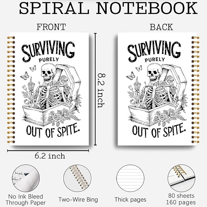 Gothic Skull Notebook, Sarcastic Gifts for Women Coworkers, Gothic Goth Journal, Gothic Gifts for Women, Funny Gifts for Women Adult Humor, Floral Skeleton Gothic Spiral Notebook 5.5x8.3 Inch