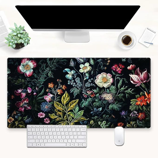 Dark Floral Mouse Pad XL Gaming Mouse Pads Floral Desk Mat for Desk Extra Large Computer Pad 31.5 x 15.7 in Pretty Colorful Flower Design Keyboard Mouse mat for Desk Decor