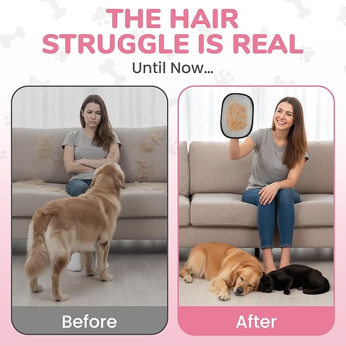 KEYVOZ Pet Hair Removal Glove for Cats and Dogs, Electrostatic Magic Brush Pet Hair Remover for Dog Couch, Available in Blue, Purple, Pink, Brown- Perfect for Pet Owners (Pink)