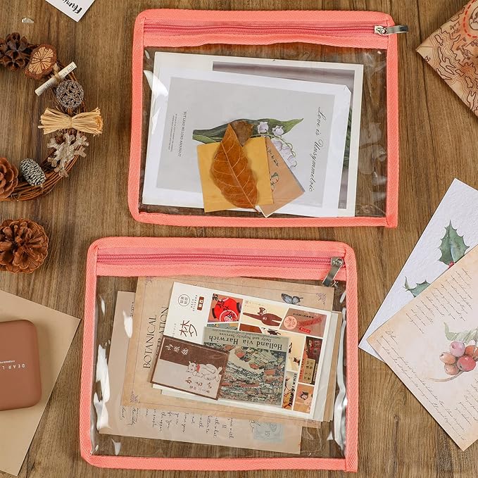 Outus 8 Pcs Clear Zipper Pouches Pencil Pouches PVC Makeup Pouch Envelopes Folder Storage Multi Purpose Document File Organization Bags, Office Supplies (Champagne Edging,9.8 x 8 Inches)