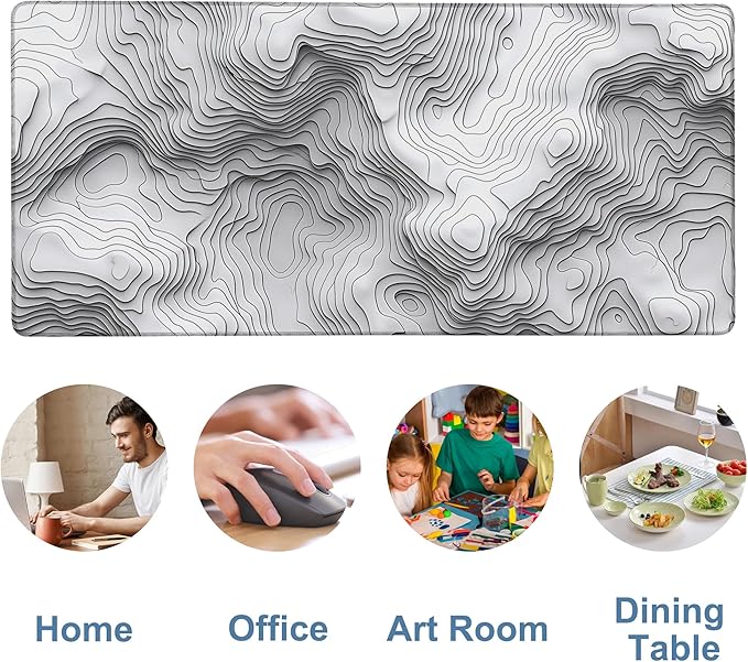 Large Mouse Pad Wave Lines Gaming Desk Pad Computer Keyboard Non-Slip Waterproof Mouse Mat with Rubber Base and Stitched Edges Entertainment Office Writing Desk Mat 35.4 x 15.7 Inches