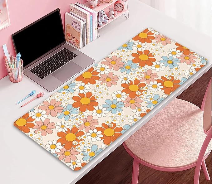 Vintage Floral Daisy Desk Mat, Retro Flower Mouse Mat, Gaming Mouse Pad for Computer, Office, Home Work