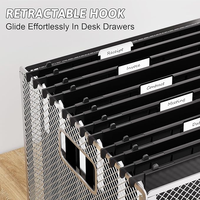 Plastic Extra Capacity Hanging File Folders Letter Size,1 Inch Expansion,12 Pack Reinforced Heavy Duty Hanging Folders,Expandable Hanging File Folder,Adjustable Tabs,for Bulky Files,Black