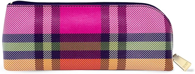 kate spade new york Pen and Pencil Case with Office Supplies, Zip Pouch Includes 2 Pencils, Sharpener, Eraser, and Ruler, Grand Plaid Duo
