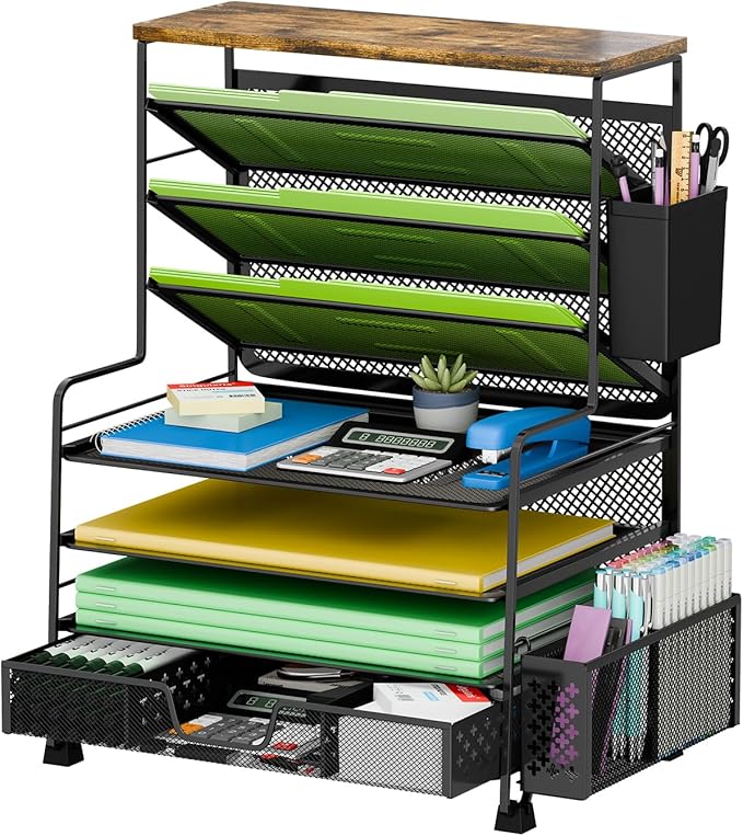 8 Tier Desk File Organizer, Metal Mesh Letter Tray Paper Organizer, Large Capacity Desktop Organizers, Desk Accessories File Holder Storage Organization for Office, Home or School, Black