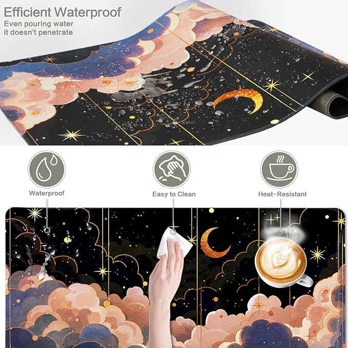 Vimorco Gaming Mouse Pad 31.5x15.7 Inch Large Desk Mat, Non-Slip Rubber Base & Smooth Precision Surface, Waterproof Extended Mouse Pad for PC, Laptop, Office and Table, Cloudy Moon