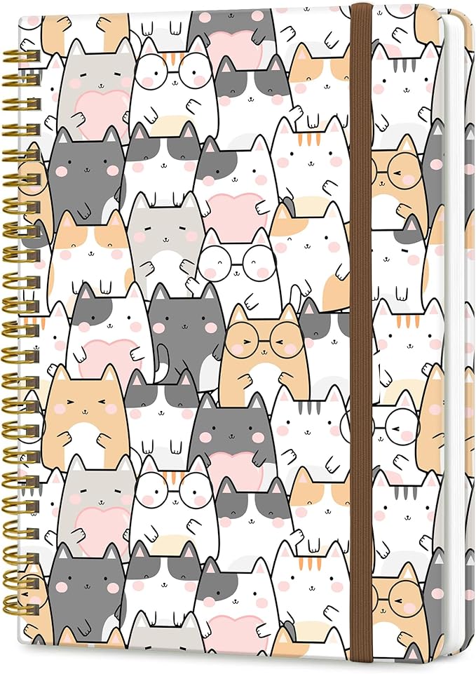 Spiral Journal Notebook, A5 Cute Notebooks for Women Men, College Ruled Hardcover Notebook for Work & Note Taking, 60 Pages Double-Wire Journals for Writing, Cute Gentle Cats