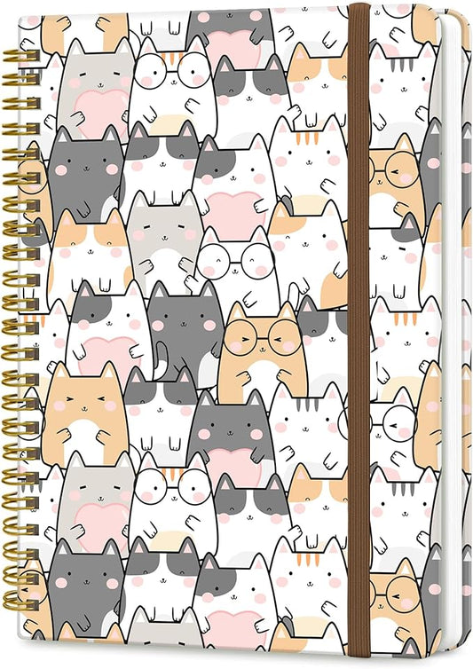 Spiral Journal Notebook, A5 Cute Notebooks for Women Men, College Ruled Hardcover Notebook for Work & Note Taking, 60 Pages Double-Wire Journals for Writing, Cute Gentle Cats