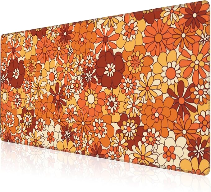 Mouse Pad, Large Retro Boho Hippie Flower Desk Mat, Extended Non-Slip Gaming Keyboard Mousepad Desk Pad, Thick Stitched Edges Waterproof Mouse Mat 31.5"x15.7" (Vintage Groovy Floral)