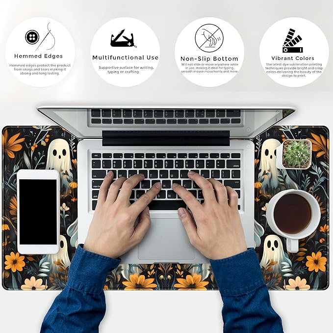 Retro Gothic Kawaii Desk Mat Cute Dark Academia Desk Pad Large Floral Mouse Pad XXL Gaming Mousepad, Laptop Computer Keyboard Mouse Mat, Deskmat Office Decor Accessories for Women, 31.5x15.75 in