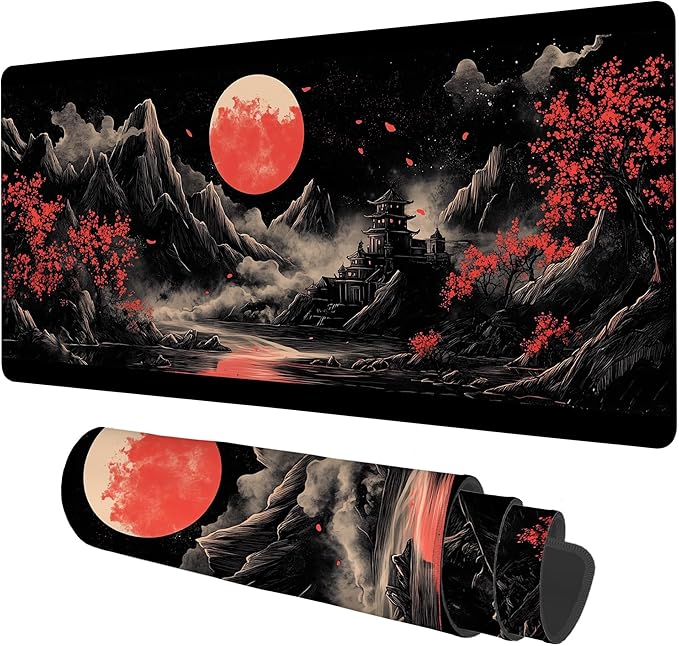 Chinese Style Painting Gaming Mouse Pad 3mm Thick Stitched Edge Waterproof Non-Slip Large Computer Keyboard Mouse Mat,Suitable for Office Entertainment Decorative Desk Pad 35.4 x 15.7 Inches