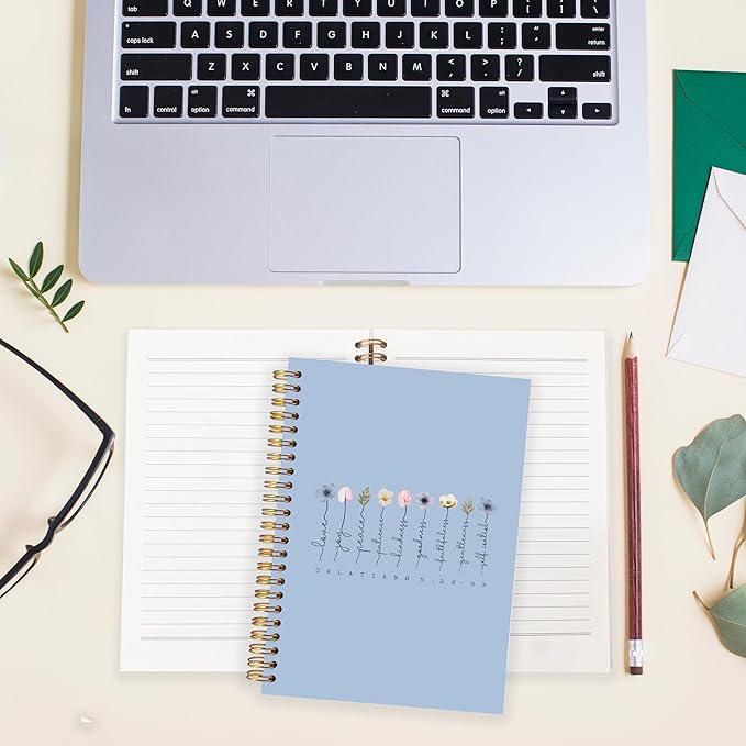 BearCake Boho Floral Christian Notebook Journal,Bible 5:22-23 Christian Gifts for Women, spiral Bible Notebooks for Note Taking, Bible Journaling Notebook,Hardcover Spiral Notebook 5.5x8.3 blue