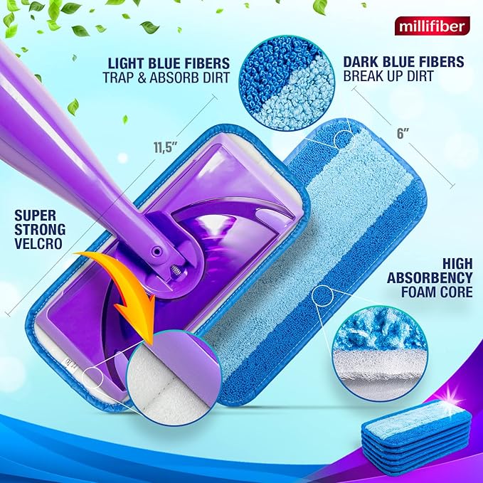 Reusable Mop Pads Compatible with Swiffer WetJet (4 Pack) - Microfiber Mop Refill for Wet Mopping Cloths - Hardwood Floor Cleaning Spray Pads are Reusable Replacements