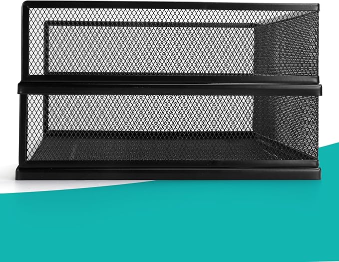 Wire Mesh Letter Trays Paper Tray Desk File Organizer, 2 Pack Stackable Metal Front-Load Documents Tray for Office Supplies File (Transverse)