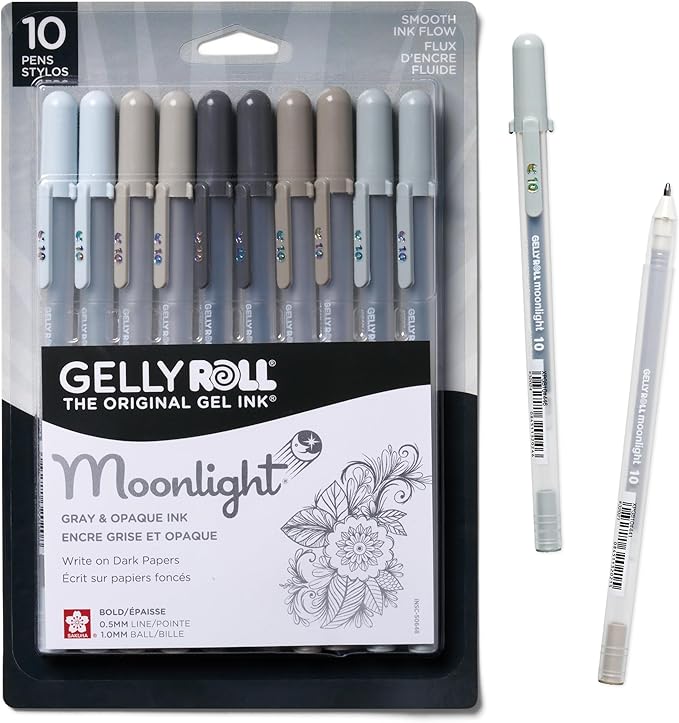 SAKURA Gelly Roll Moonlight 10 Gel Pens - Bold Ink Pen for Journaling, Art, or Drawing - Gray & Opaque Ink - Bold Line - 10 Pack