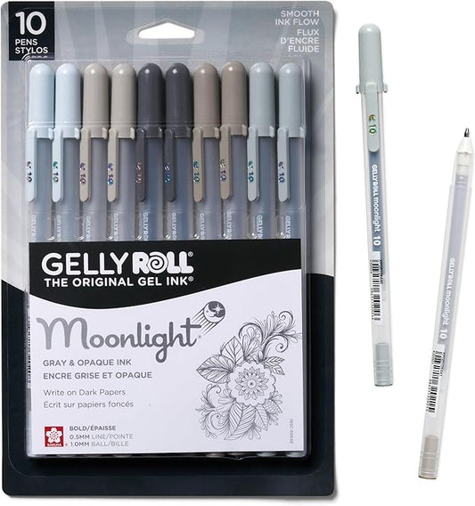 SAKURA Gelly Roll Moonlight 10 Gel Pens - Bold Ink Pen for Journaling, Art, or Drawing - Gray & Opaque Ink - Bold Line - 10 Pack