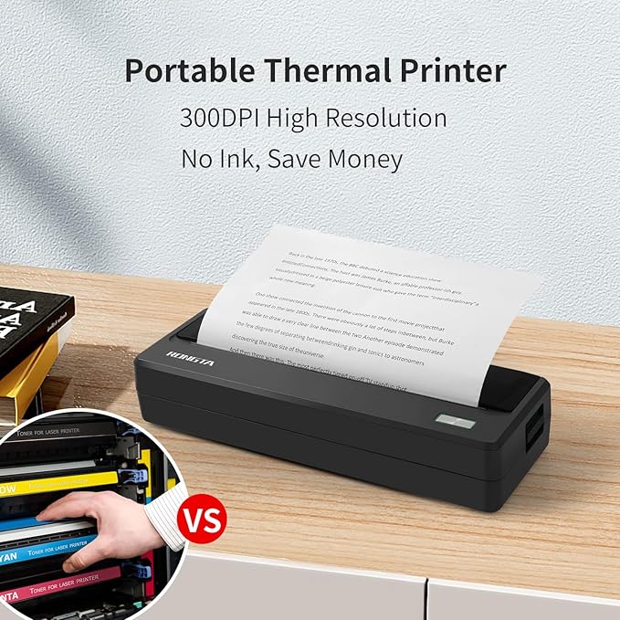 Rongta Portable Printer Wireless for Travel,300DPI Bluetooth Inkless Thermal Printer, for Office/School/Home Use,Compatible with Android,iOS & Laptop,Support 8.5" X 11" US Letter