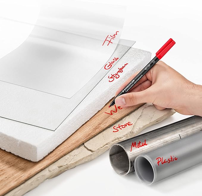 STAEDTLER Lumocolor Universal Pen, Broad Chisel, Felt Tip, Permanent Marker, Box of 6 Assorted Color Pens, 2.5mm 314 WP6, Assorted Colours, pkg of 6 (314 WP6 ST)