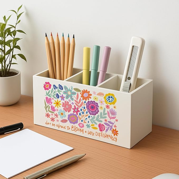 Boho Floral Mental Health Pen Holder for Desk, Special Education Classroom Must Haves, Inspirational Autism ADHD Awareness Pencil Holder for Classroom Therapy Office