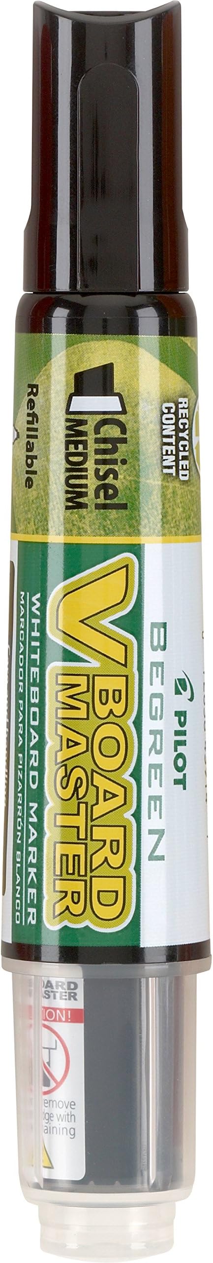 PILOT V Board Master BeGreen Refillable Dry-Erase Markers, Chisel Tip, Black Ink, 12 Count
