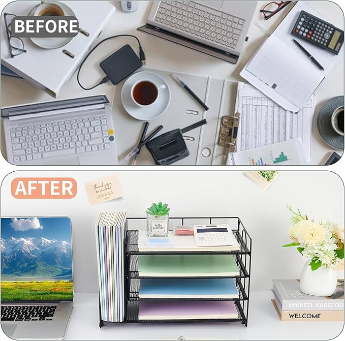 OPNCIE Desk Organizers and Accessories, 4-Tier Paper Letter Tray File Organizer, Office Desk Accessories, Desktop Organizer for Office Supplies, Black