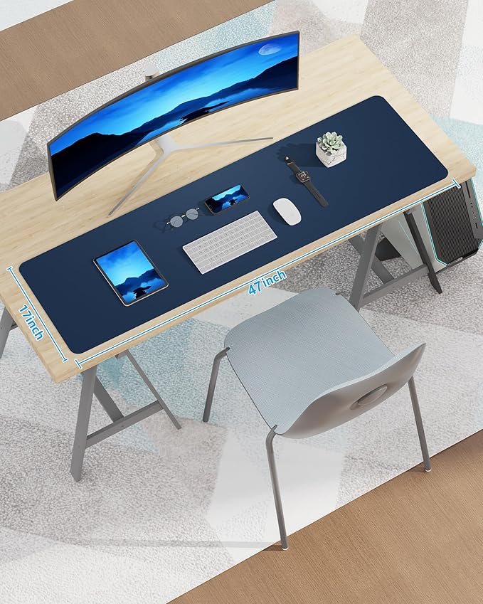 AFIING Leather Desk Pad Protector, Mouse Pad, Office Desk Mat, Non-Slip PU Leather Desk Blotter, Large Desk Mat, Waterproof Keyboard Mat for Office/Home/Decor (Midnight Blue, 48" x 17")