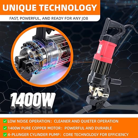 1400W Electric Hydraulic Hole Puncher, 22T Heavy Duty Metal Punching Machine with 5 Dies Φ1/4" 5/16" 1/2" 11/16" 13/16"- 110V Precision Hole Punch for Metal Plate Aluminum Copper Iron Steel (MHP-20)