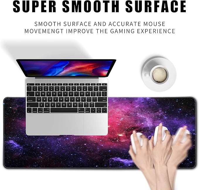 Galaxy Gaming Mouse Pad Red,Purple Nebula Extended Large Desk Pad Mouse Mat with Stitched Edges Mousepad and Long Non-Slip Rubber Base Mice Pad for Computer Laptop Gamers, 31.5x11.8 Inch