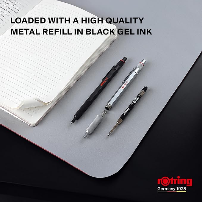 Rotring 600 Gel Pen | 0.55 mm | Black Ink | Black Metal Body Pen | Non-Slip Knurled Grip & Hexagonal Barrel | Refillable