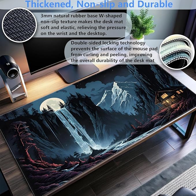 Full Moon Desk Mat Forest Mouse Pad Large Gaming Mouse Pad XL Full Desk Mousepad Extended Keyboard Mat Big Long Mouse Mat Computer Laptop Desktop Mat Pad Desk Decor 31.5''X15.7''