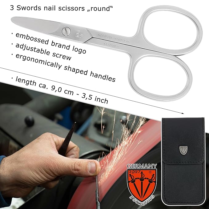 3 Swords Germany - brand quality STAINLESS STEEL INOX CURVED NAIL SCISSORS (1 PIECE) with round tips for DIABETICS - manicure pedicure - nail care by 3 Swords - Made in Germany
