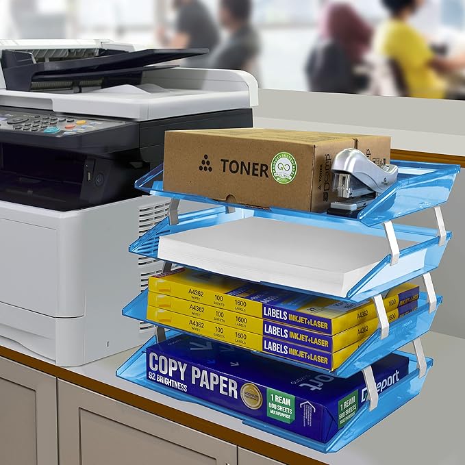 Acrimet Facility 4 Tier Letter Tray Side Load Plastic Desktop File Organizer (Clear Blue Color)