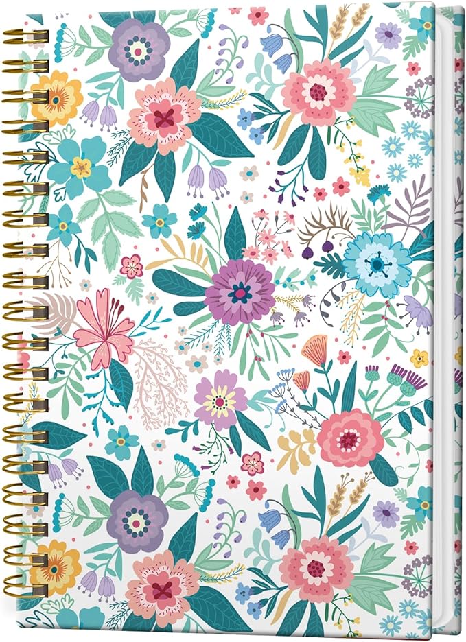 Spiral Notebook Journal for Women Men, A5 Hardcover Journal, 120 Pages Thick Paper, College Ruled Writing Notebook for School, Work & Office 8.3'' × 5.9''(Colorful Spring Flowers)
