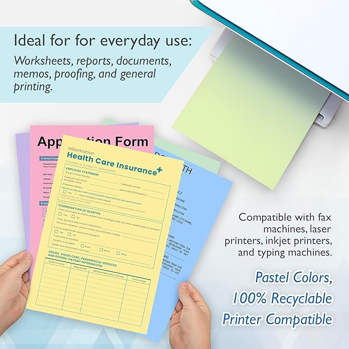 BAZIC Blank Paper Copy & Multipurpose Paper 8.5" x 11" – 25 Sheets Pastel Color Printer Paper for Inkjet, Laser, and Fax Machines – Printing Paper for Office, School, and Crafts, 1-Pack