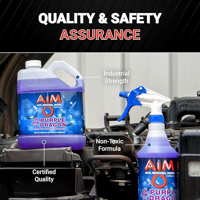 AIM Purple Dragon - Heavy Duty Degreaser Concentrate Industrial Degreaser, Wheel and Tire Cleaner, Equipment Degreaser cleaner - Premium Car Cleaner - Gal