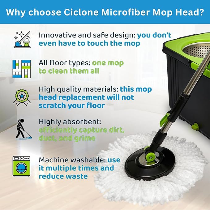 CICLONE ISPINMOP Spin Mop and Bucket P SS 003 with 1 Floor Brush and 1 Chenille Car Wash Mop for Home & Office Cleaning -360 Rotating Mop Spinner and Bucket with 61'' Stainless Steel Mop Handle