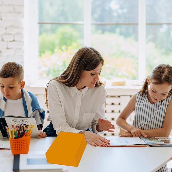 Zzrywuty File Folders with Pockets Letter Size, 50-Pack Paper Folders with Card Slot, Two Pocket Folders for School Students, Businessmen, Home and Office Workers (Orange)