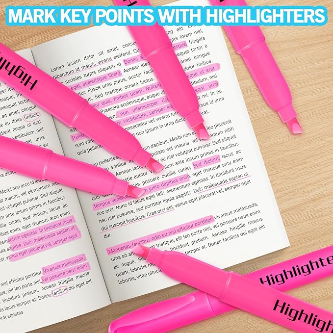 Highlighters Bulk - Quick-Dry No Bleed Markers for Office Classroom School Supplies Adults Kids Teachers Students (Pink, 30)