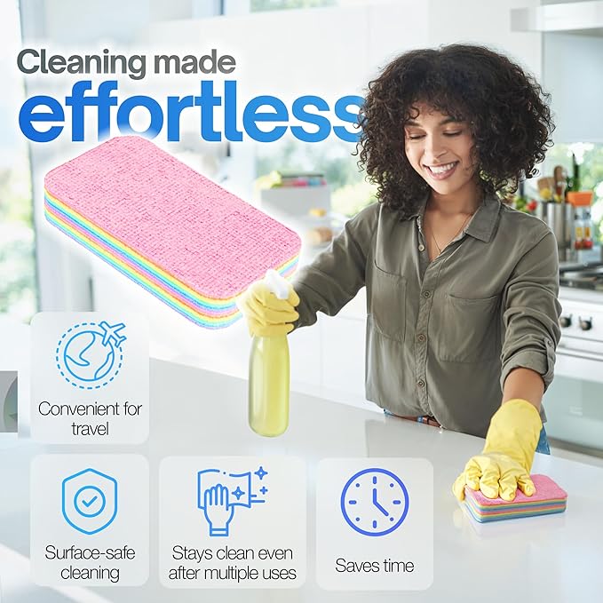 4 Pack 12-Layer Peelable Microfiber Sponges – Ultra Absorbent, Reusable Cleaning Pads for Kitchen & Household Use