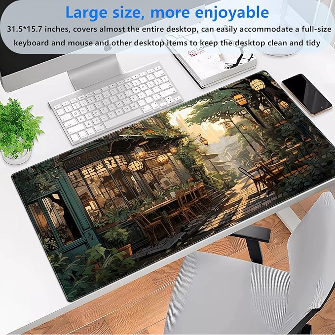 Green Desk Mat Large Mouse Pad Gaming Mousepad XL 31.5 x15.7 in Full Desk Keyboard Mouse Mat for Desk Extra Computer Pad with Stitched Edges 3mm Rubber Non-Slip Base Desktop Mat for Work and Play