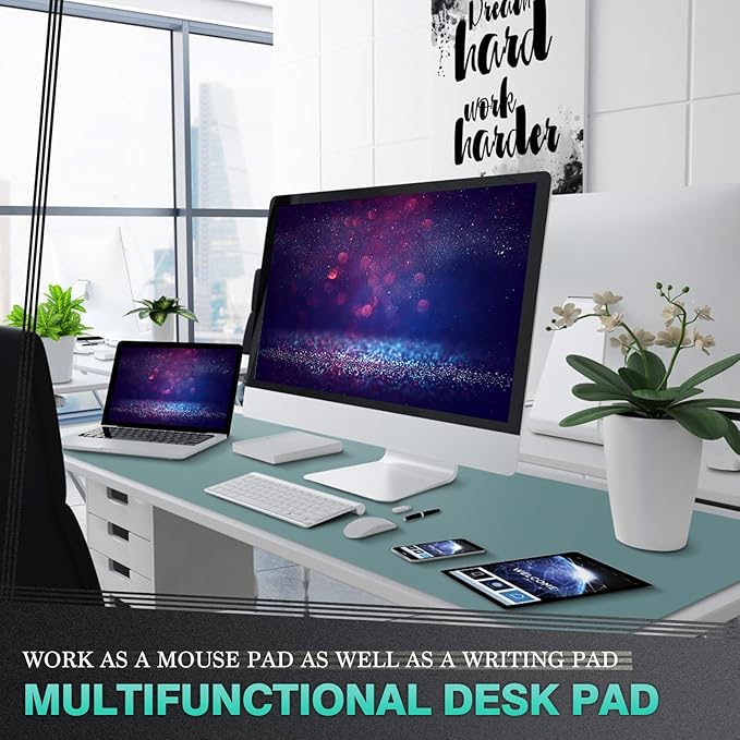 K KNODEL Large Office Leather Desk Mat, Mouse and Keyboard Pad, Computer and Laptop Mat, Desktop Protector and Cover, Writing Pad and Blotter (47.2"x17", Green)