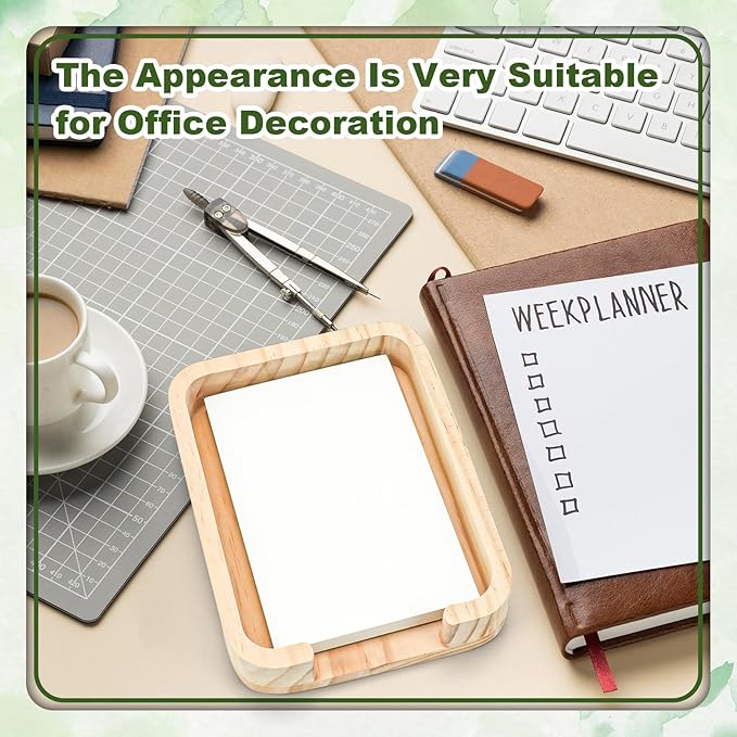 4x6 Memo Paper Holder Organizer for Desk Wooden Note Paper Tray with 100 Sheet Blank Memo Pads 4x6 Index Card Tray Wood Sticky Note Holder for Office Home School