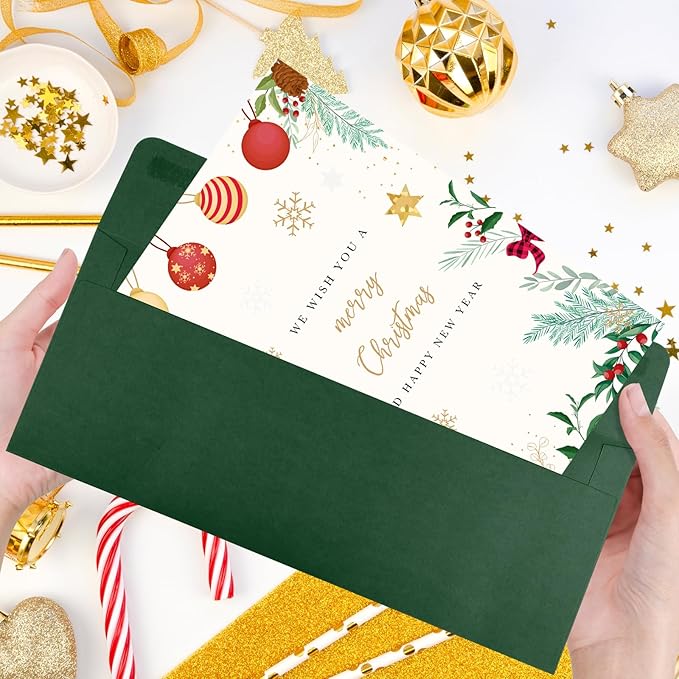 100 Pack Dark Green #10 Business Envelopes, Standard Envelopes Self Seal, 4 1/8 x 9 1/2 Inch Letter Size Business Mailing Envelopes for Checks Invoices Statements Baby Shower Christmas Birthday