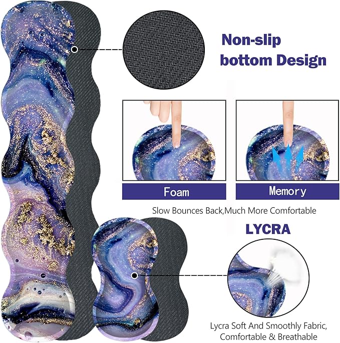 Upgraded Extended Gaming Mouse Pad, Keyboard Wrist Rest Pad, Wrist Support Mousepad Set, Artso Large Stable Rubber Base Stitched Edge Desk Pad (35 x15.5 in) for Work, Office, Home, Purple Marble