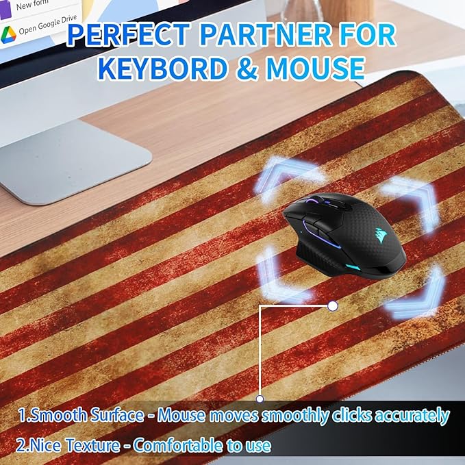 Flag of The United States Gaming Mouse Pad, Large Mouse Pad for Desk Mat XL Mousepad, Stitched Edges Non-Slip Rubber Base Mouse Pads for Computers Laptop (USA Flag-Large-Red)